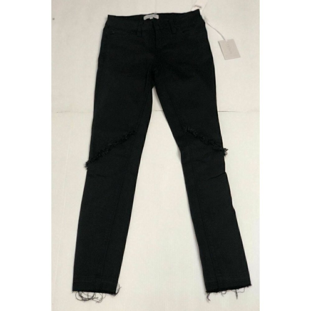 1.State Womens Black Denim Frayed Released Hem Skinny Jeansin Super Was - Picture 11 of 12